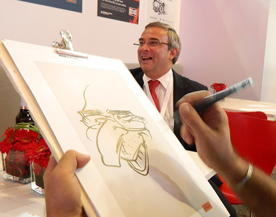 caricaturist and speed-cartoonist Germany, tradeshow artist Frankfurt trade fair