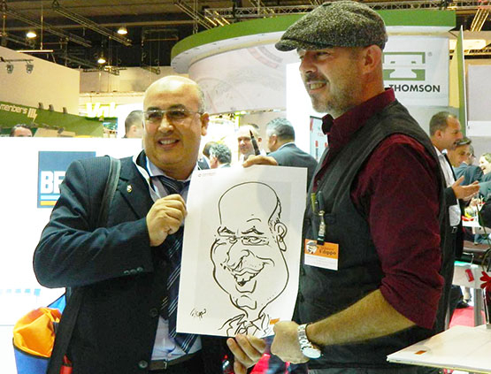 caricaturist and speed-cartoonist Germany, tradeshow artist Frankfurt trade fair